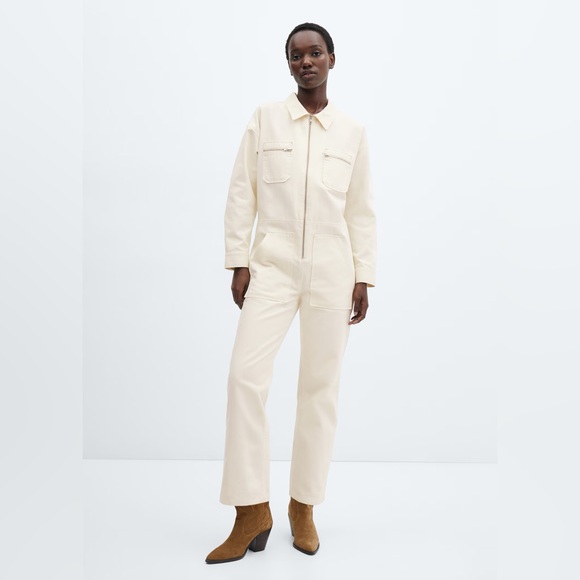 Mango Cream denim zipper jumpsuit NWT - Picture 3 of 5